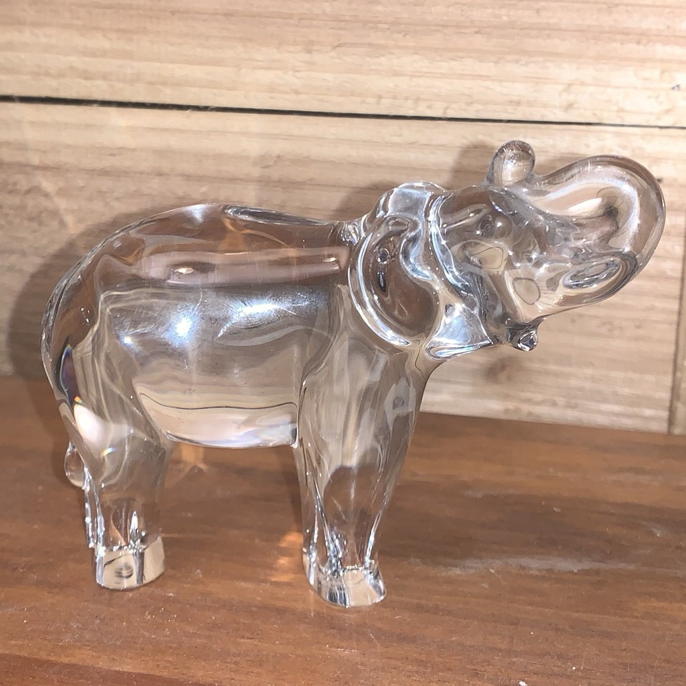 Signed BACCARAT‎ France Crystal Elephant TRUNK UP Sculpture Figurine 3.75" X 5"
